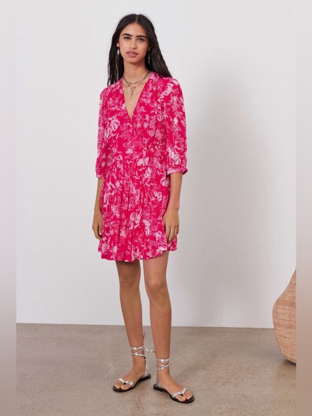 Ba&sh Ulia Printed Rose Pink Dress Size Large